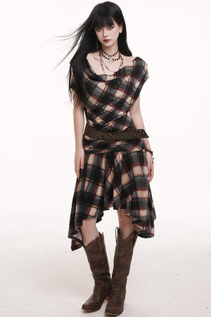 Slanted Plaid Dress