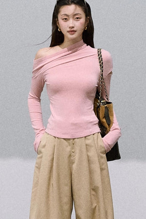 Slanted Shoulder Knit Base Layer Top