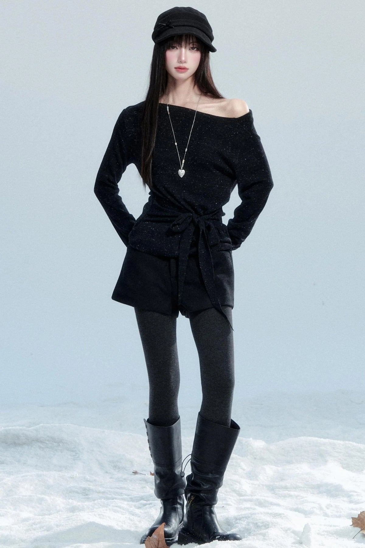 Slanted Shoulder Knit Shirt