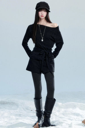Slanted Shoulder Knit Shirt