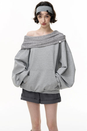 Slanted Shoulder Loose Pullover Sweatshirt