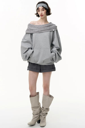 Slanted Shoulder Loose Pullover Sweatshirt