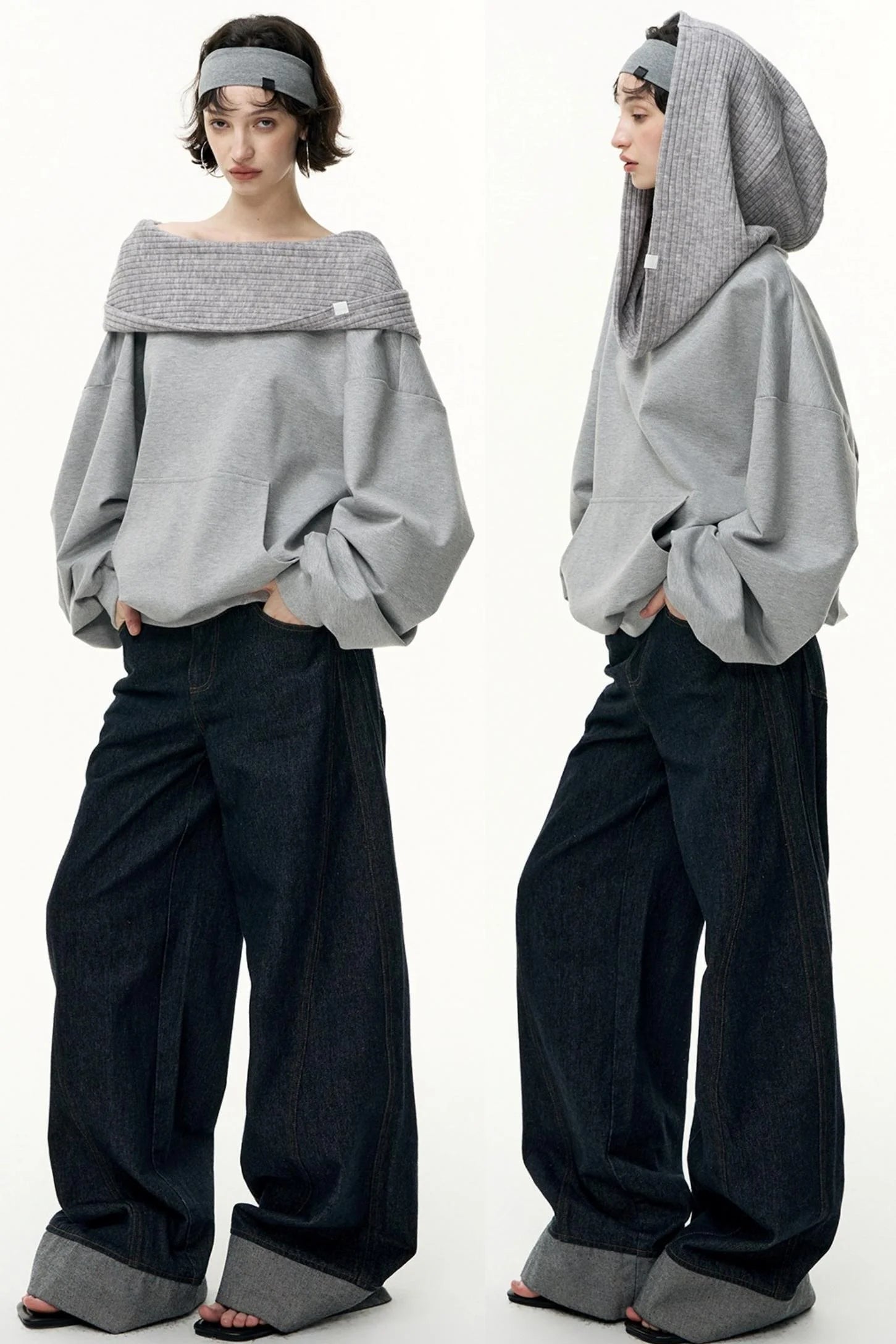 Slanted Shoulder Loose Pullover Sweatshirt