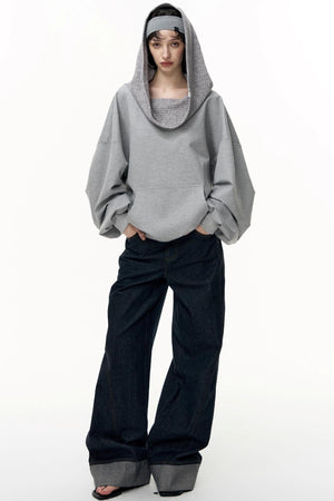 Slanted Shoulder Loose Pullover Sweatshirt