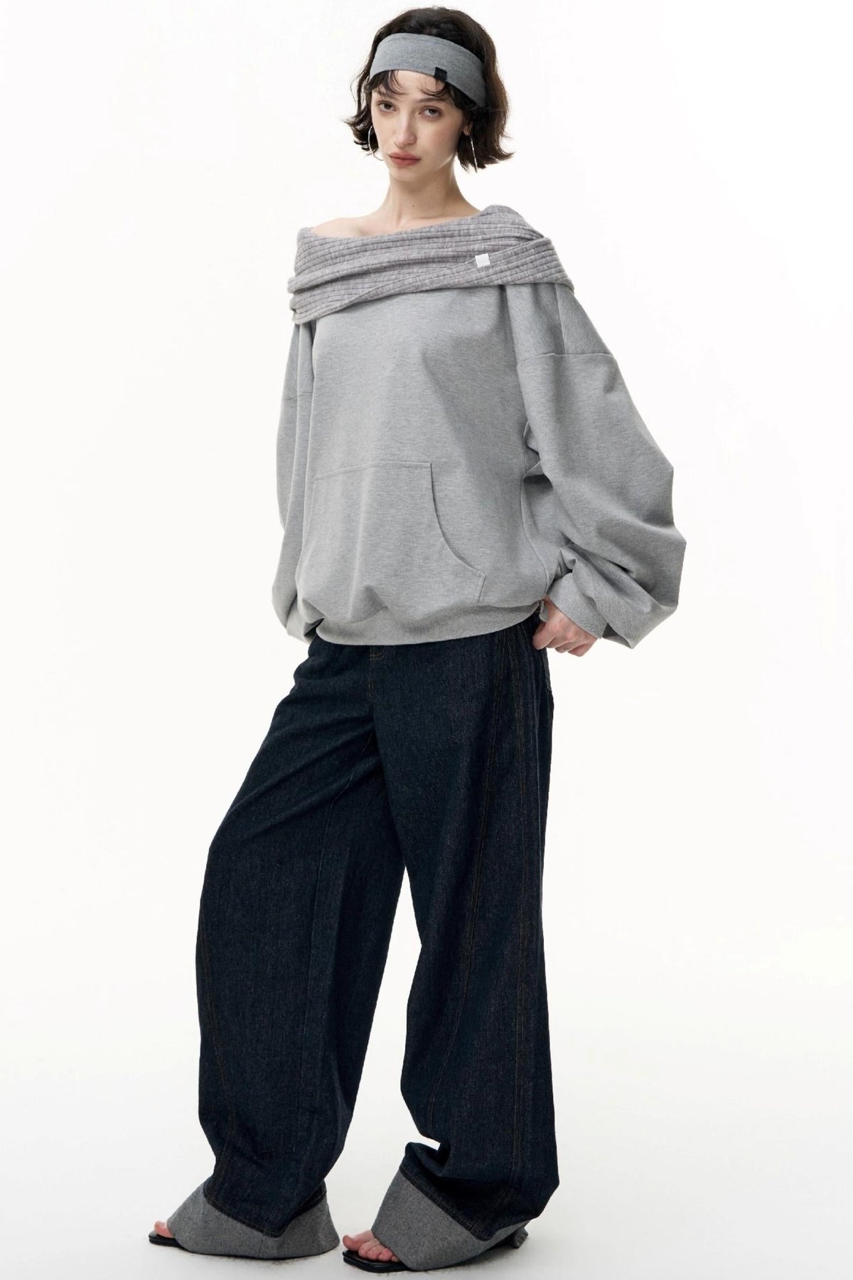 Slanted Shoulder Loose Pullover Sweatshirt