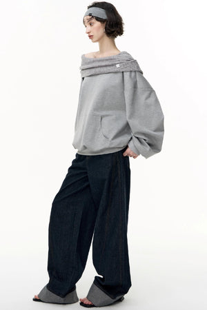 Slanted Shoulder Loose Pullover Sweatshirt
