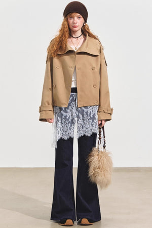 Slanted Stand-Up Collar Cropped Trench Coat