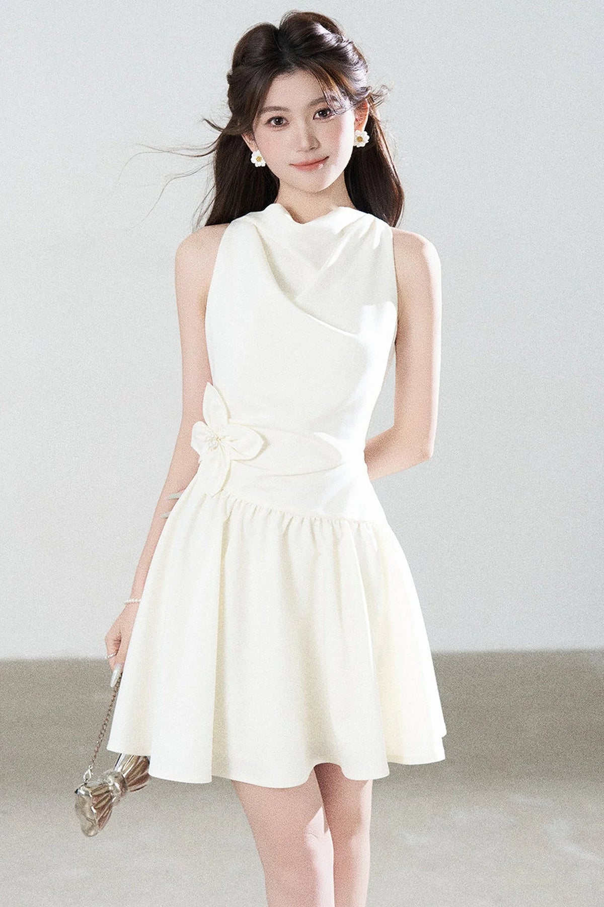 Sleeveless Cowl Neck A-Line Dress