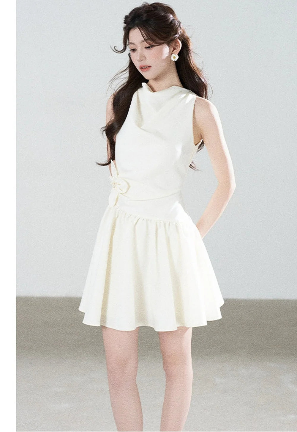 Sleeveless Cowl Neck A-Line Dress