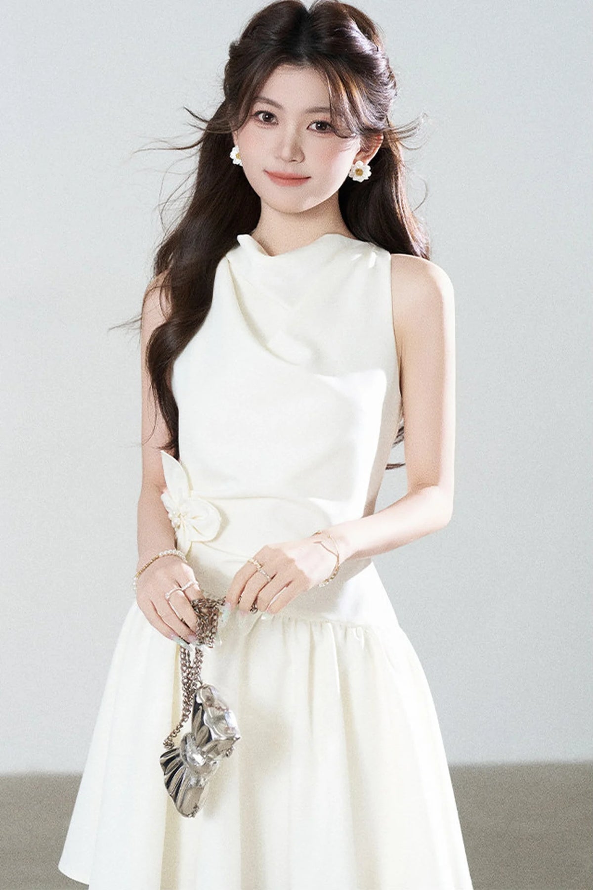 Sleeveless Cowl Neck A-Line Dress