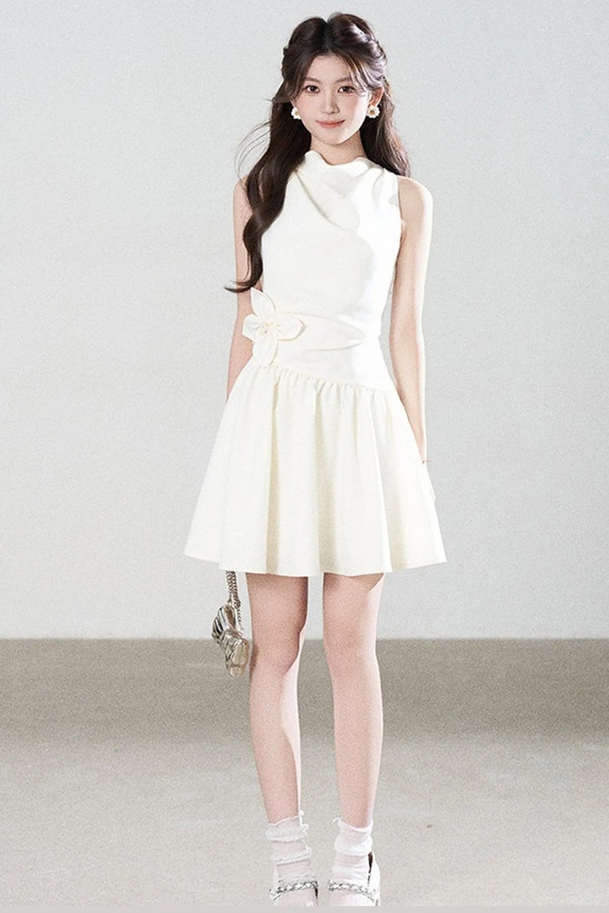 Sleeveless Cowl Neck A-Line Dress
