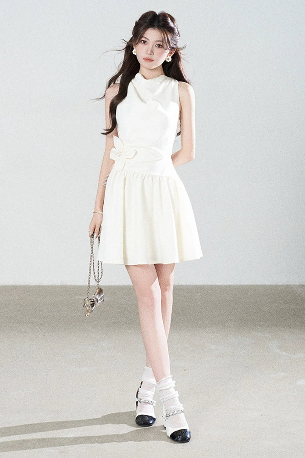 Sleeveless Cowl Neck A-Line Dress