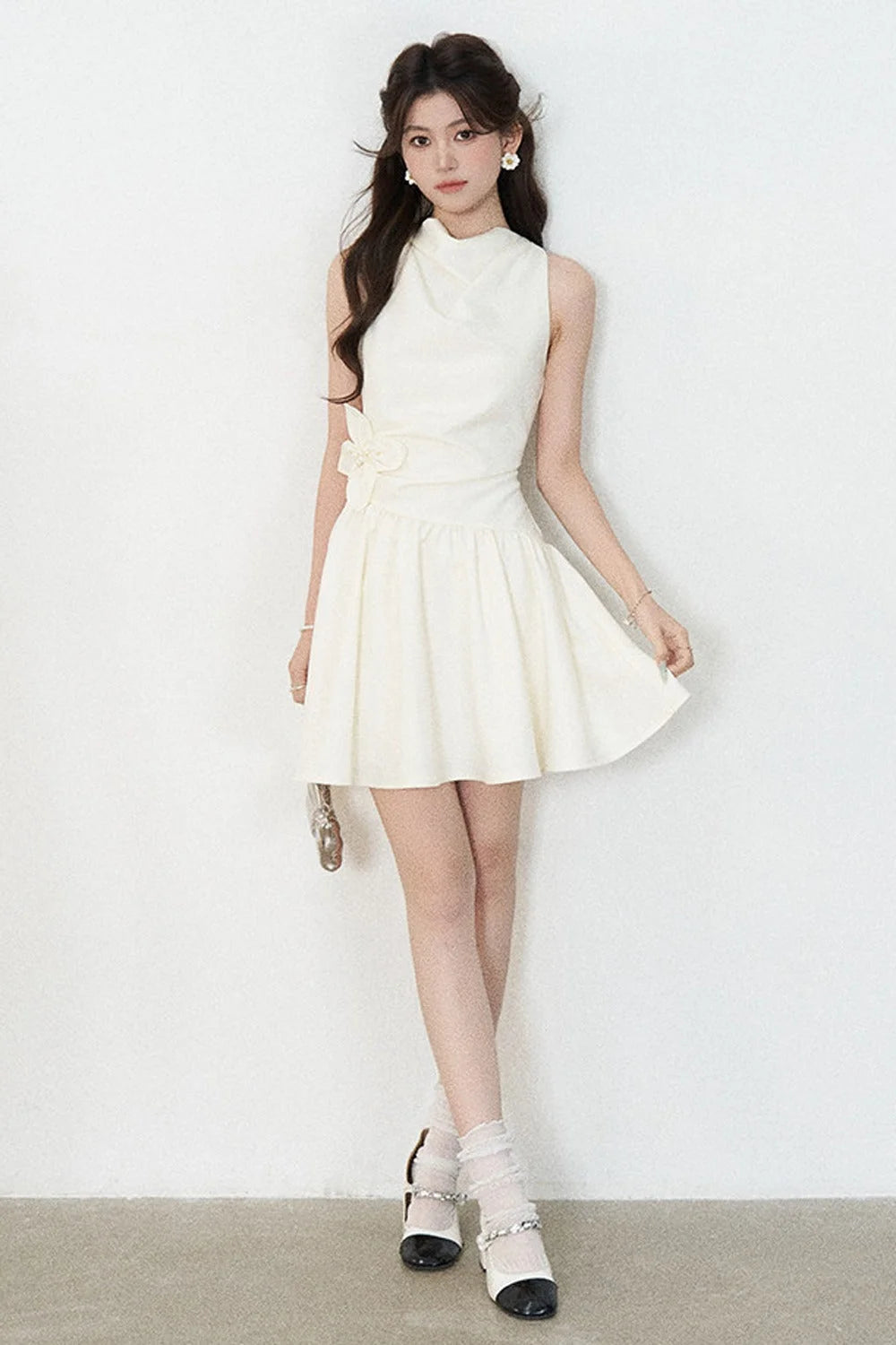 Sleeveless Cowl Neck A-Line Dress