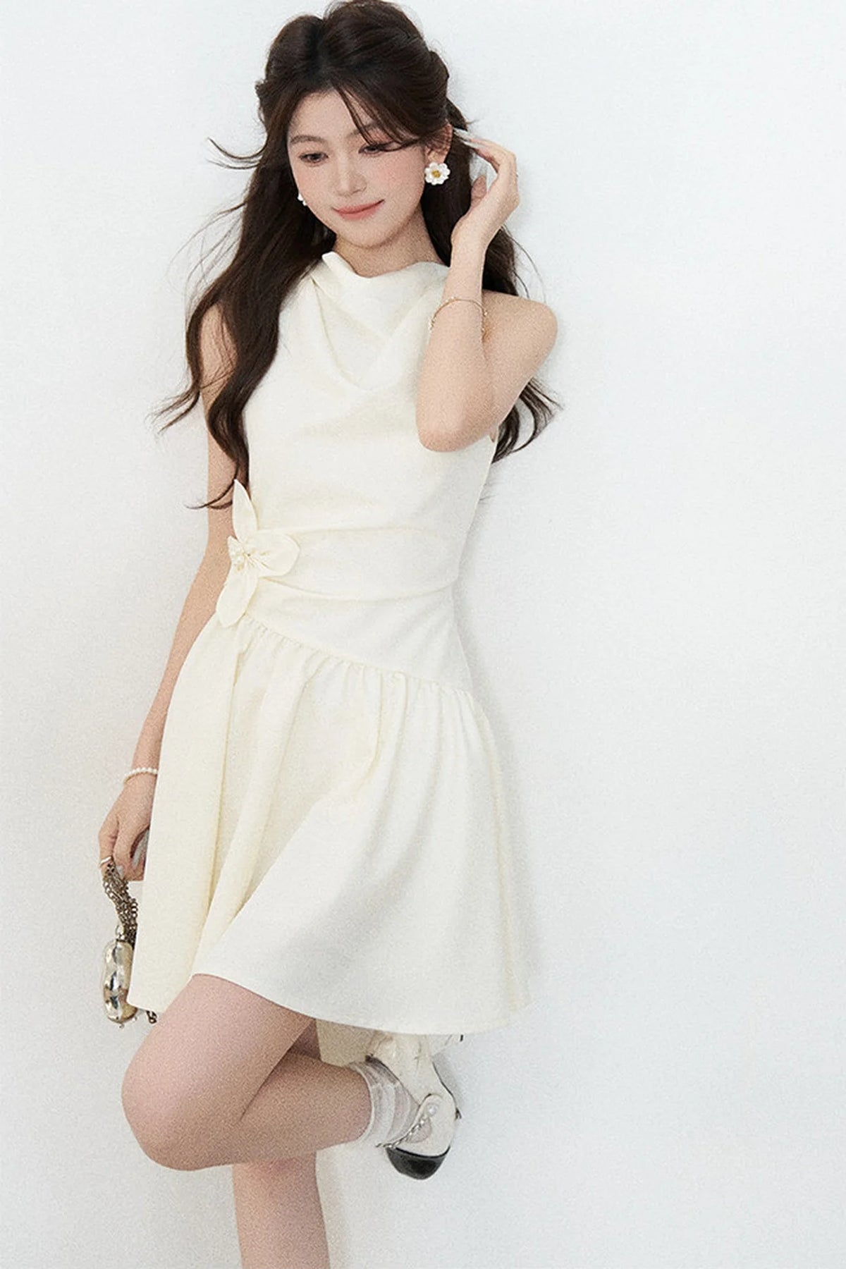 Sleeveless Cowl Neck A-Line Dress