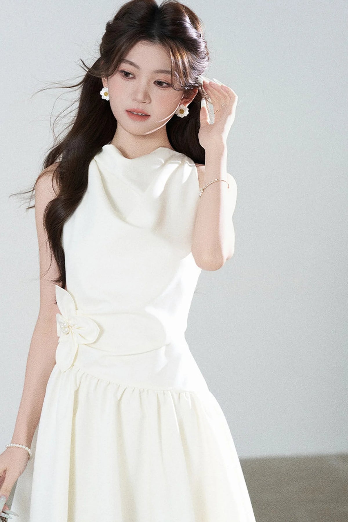 Sleeveless Cowl Neck A-Line Dress