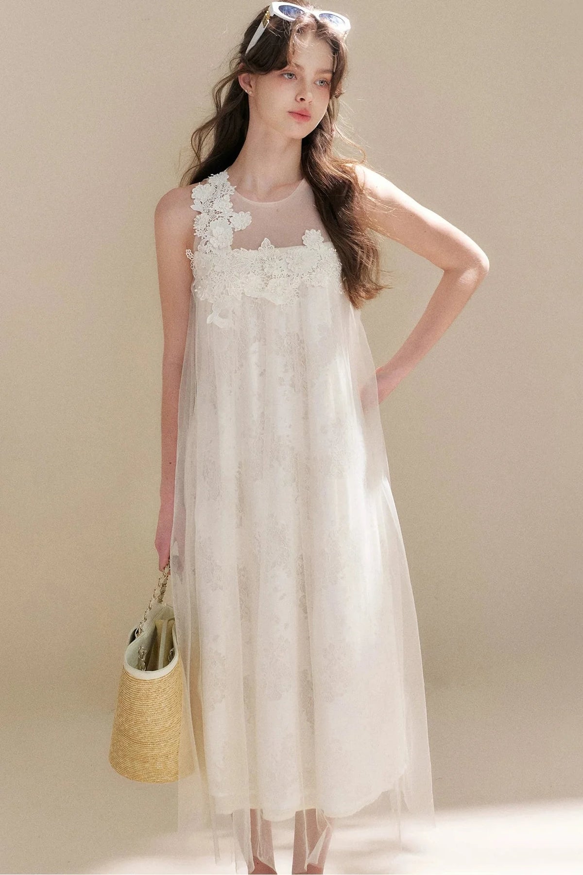 Sleeveless Floral Lace Dress