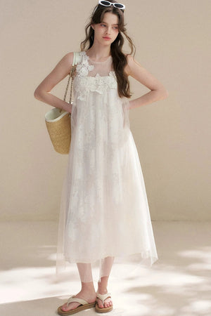 Sleeveless Floral Lace Dress