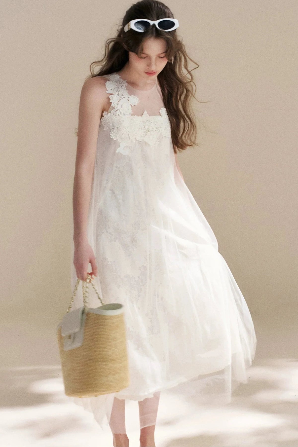 Sleeveless Floral Lace Dress