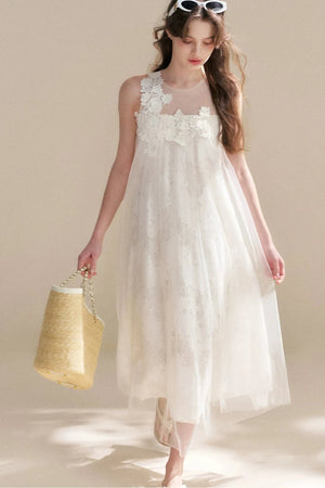 Sleeveless Floral Lace Dress
