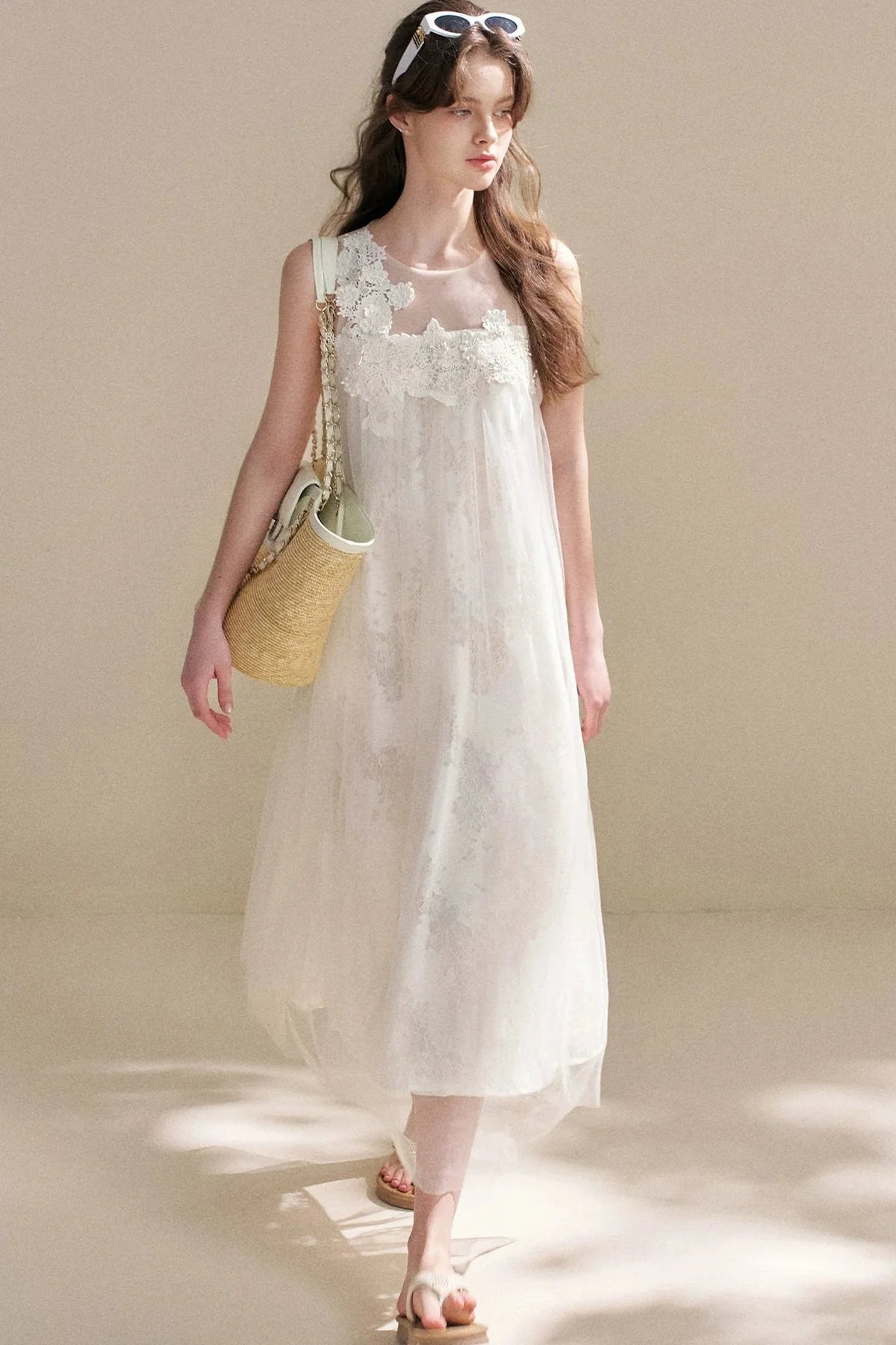 Sleeveless Floral Lace Dress