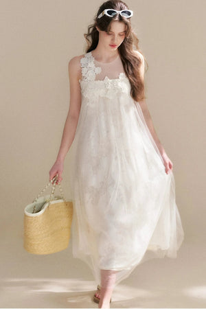 Sleeveless Floral Lace Dress