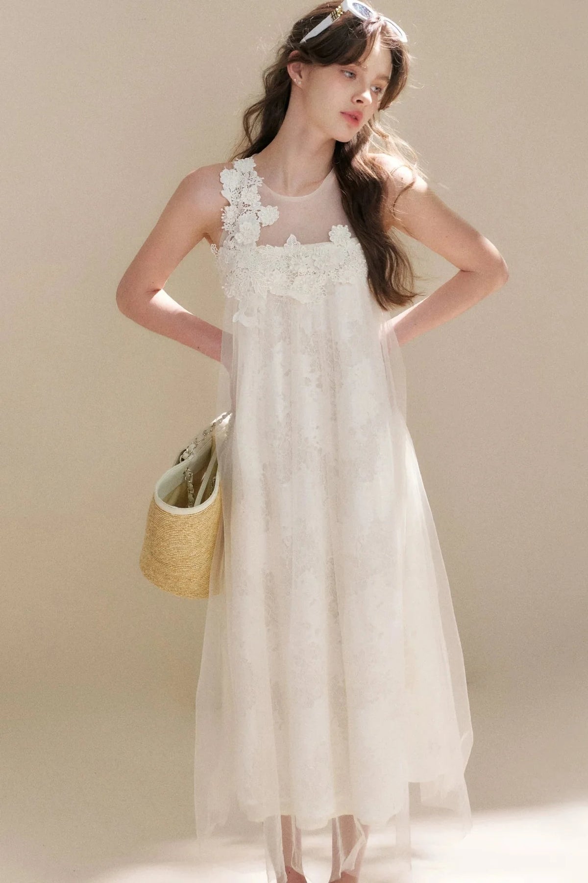 Sleeveless Floral Lace Dress