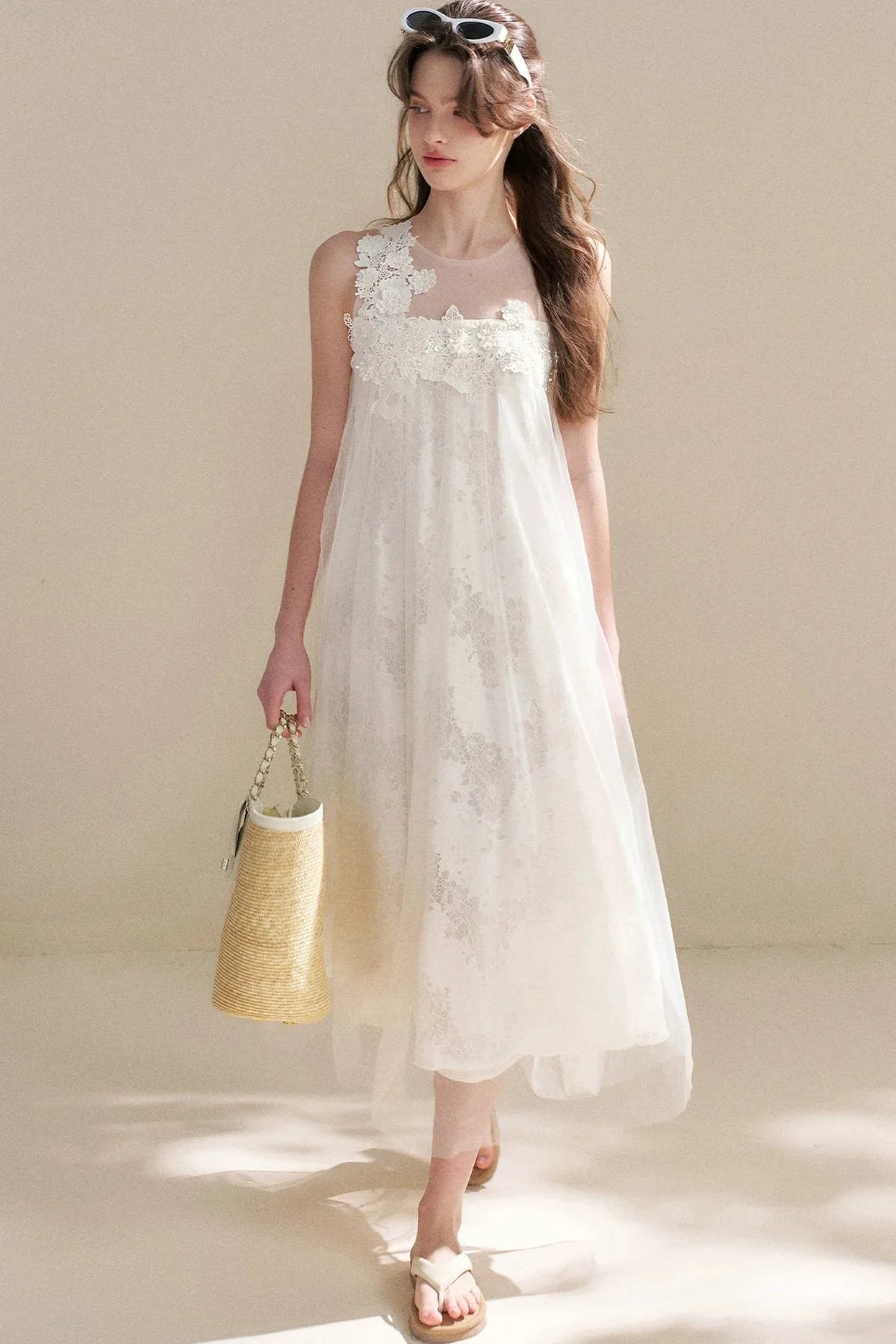 Sleeveless Floral Lace Dress