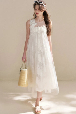 Sleeveless Floral Lace Dress