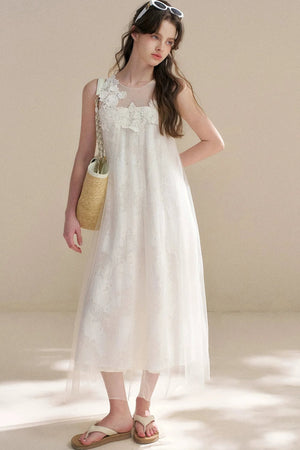 Sleeveless Floral Lace Dress