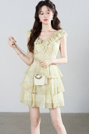 Sleeveless Green Ruffled Tiered Dress