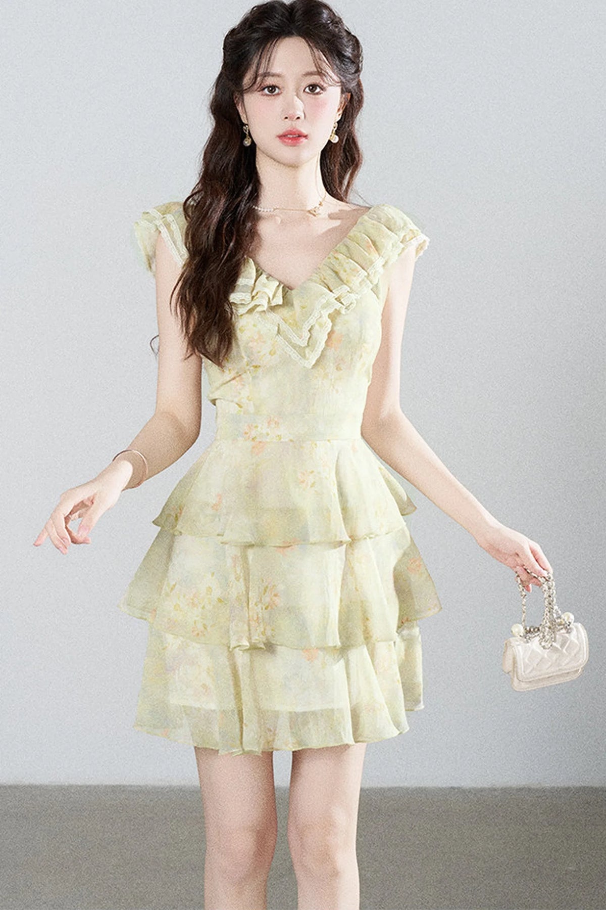 Sleeveless Green Ruffled Tiered Dress