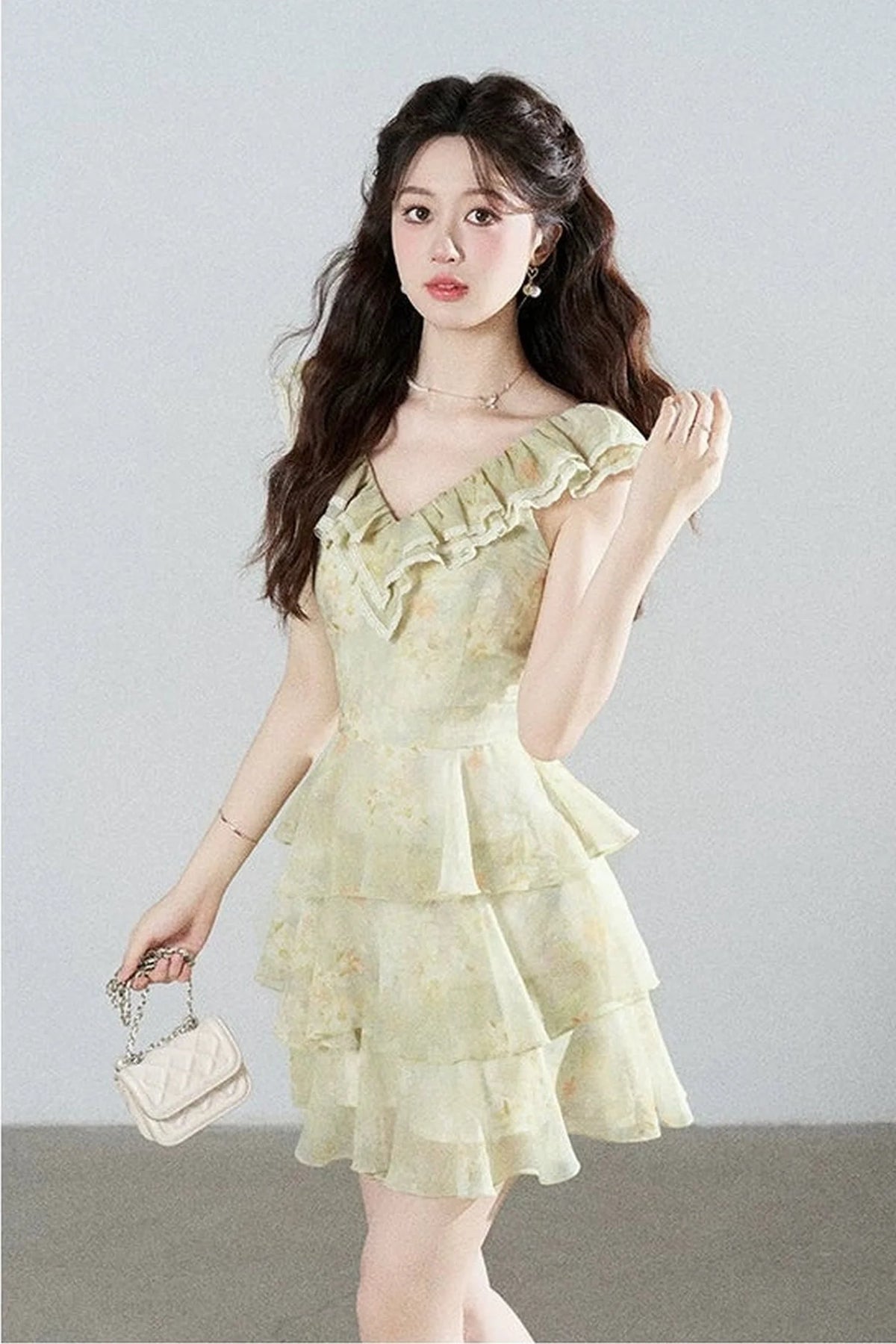 Sleeveless Green Ruffled Tiered Dress