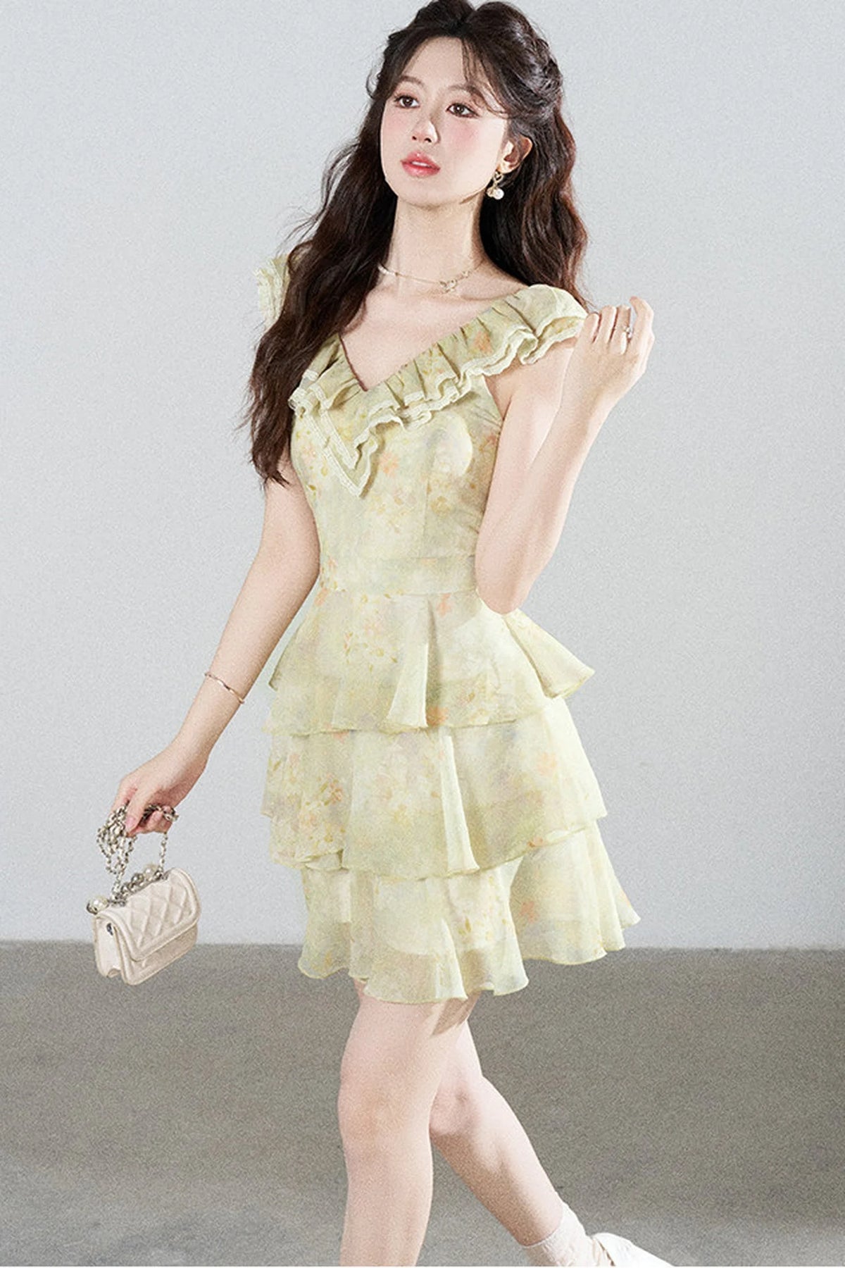 Sleeveless Green Ruffled Tiered Dress