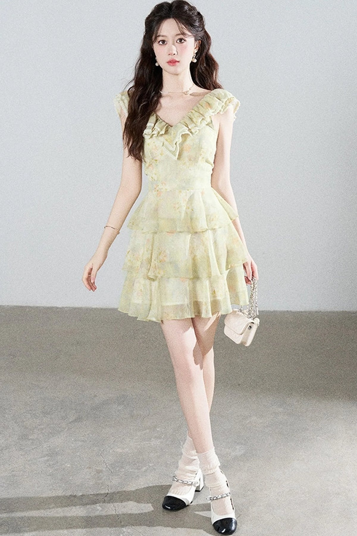 Sleeveless Green Ruffled Tiered Dress