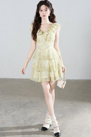 Sleeveless Green Ruffled Tiered Dress