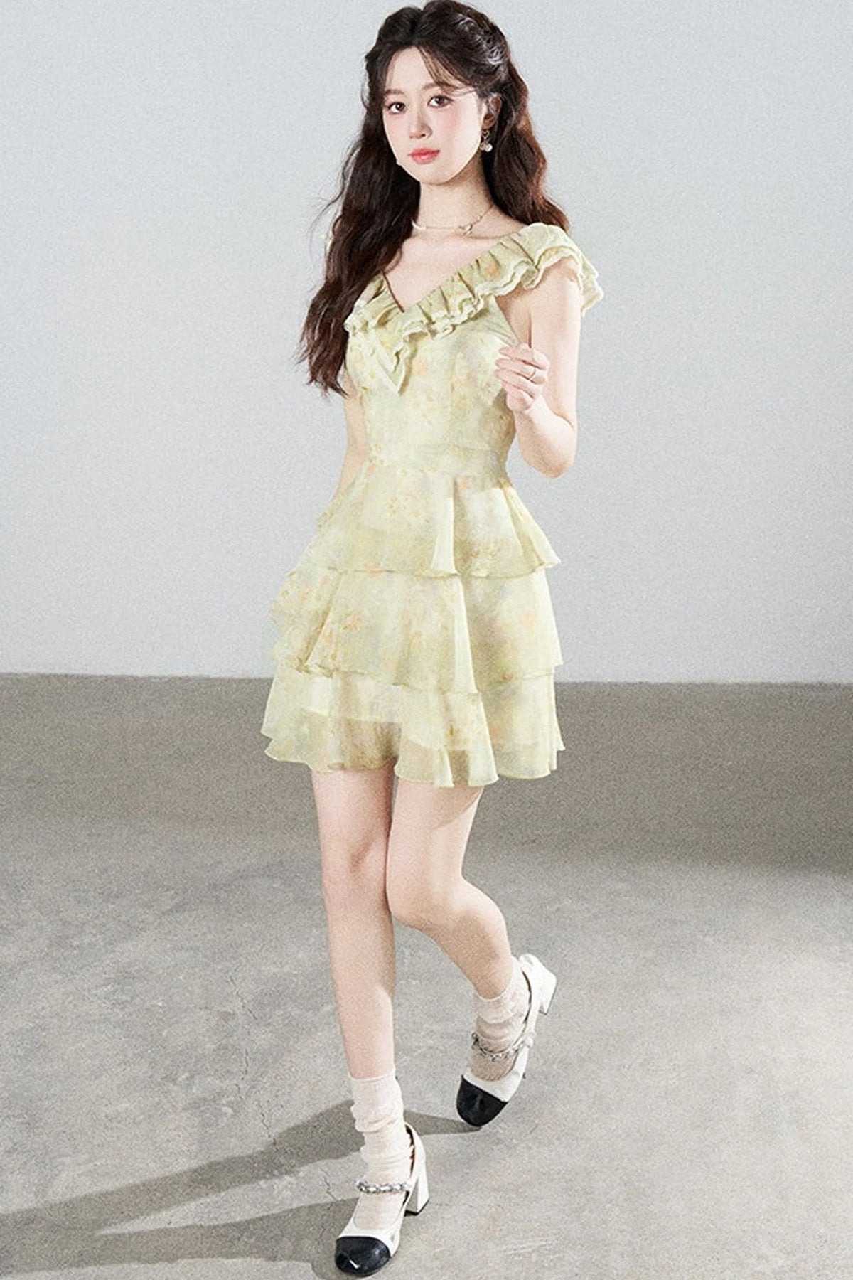 Sleeveless Green Ruffled Tiered Dress