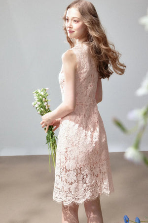 Sleeveless Lace Waist-Cinching Dress