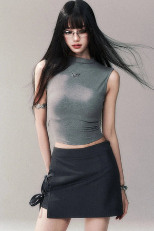 Sleeveless Mid-Neck High-Waisted Crop T-Shirt