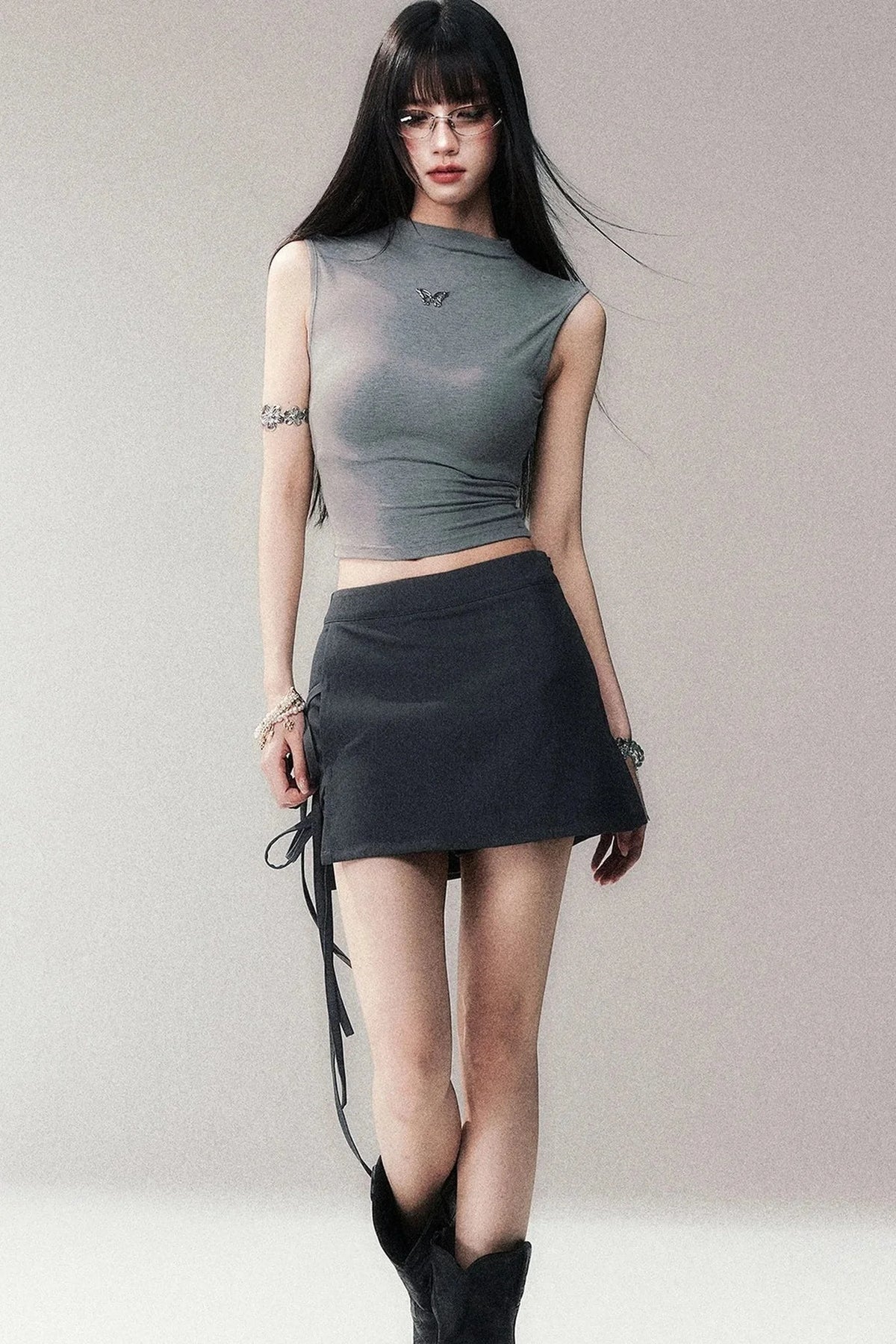 Sleeveless Mid-Neck High-Waisted Crop T-Shirt