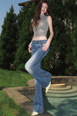 Sleeveless Mid-Neck High-Waisted Crop T-Shirt