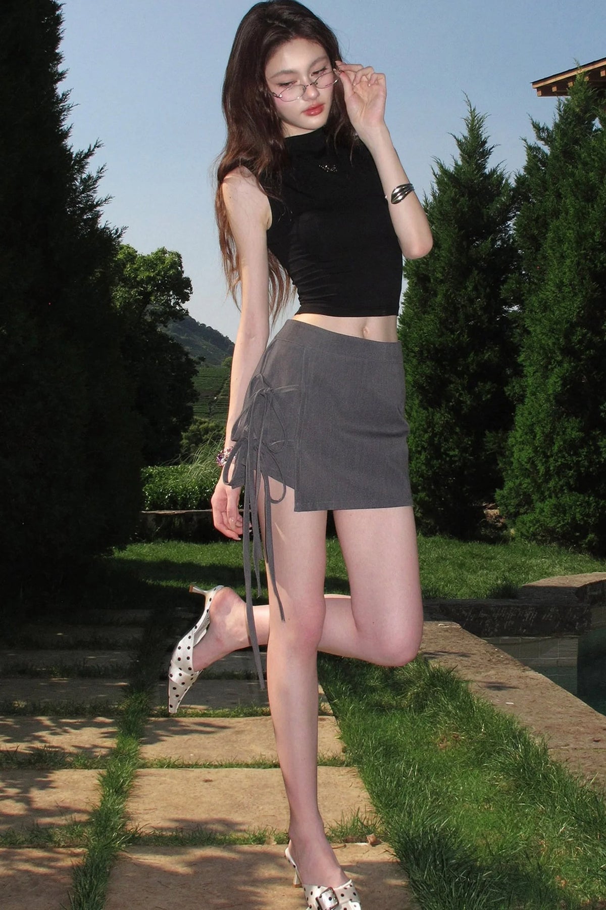 Sleeveless Mid-Neck High-Waisted Crop T-Shirt