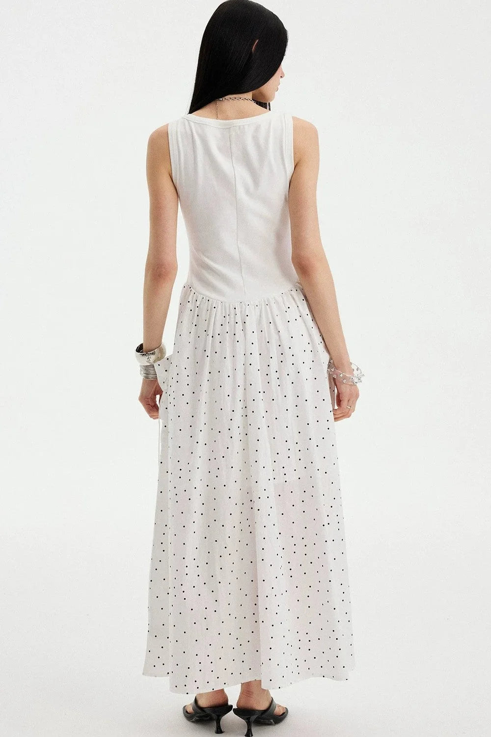 Sleeveless Polka Dot A-Line Maxi Dress