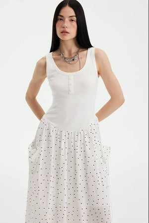 Sleeveless Polka Dot A-Line Maxi Dress