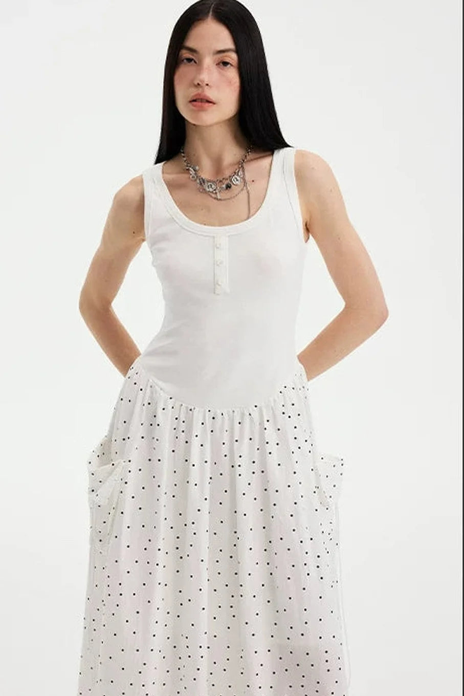 Sleeveless Polka Dot A-Line Maxi Dress