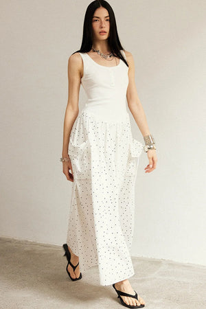 Sleeveless Polka Dot A-Line Maxi Dress