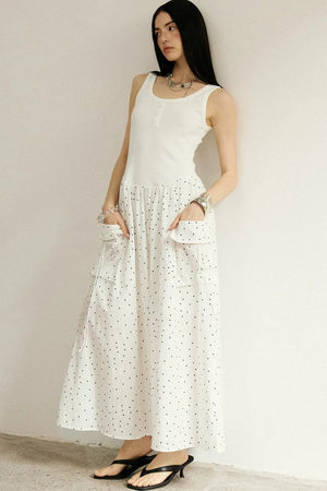 Sleeveless Polka Dot A-Line Maxi Dress