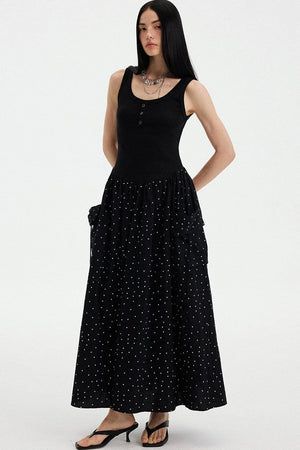 Sleeveless Polka Dot A-Line Maxi Dress