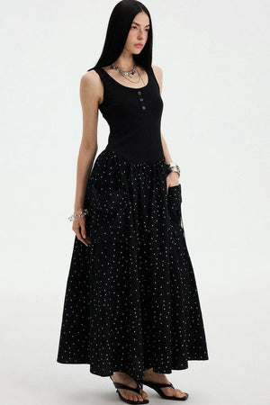 Sleeveless Polka Dot A-Line Maxi Dress