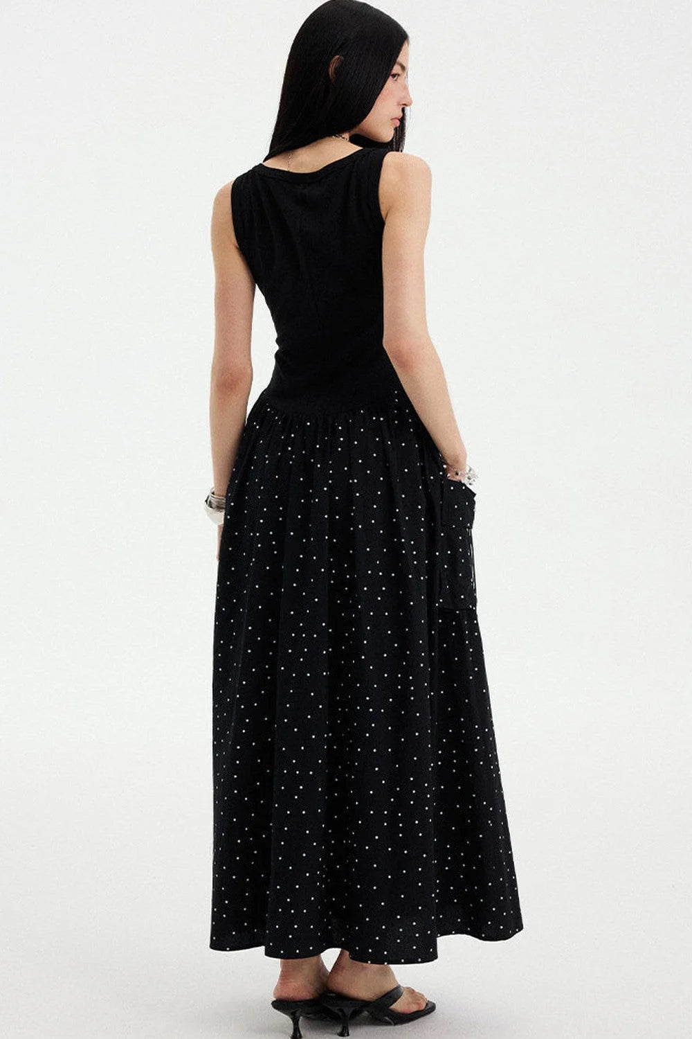 Sleeveless Polka Dot A-Line Maxi Dress