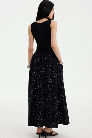 Sleeveless Polka Dot A-Line Maxi Dress